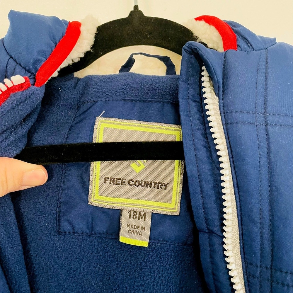 Free Country Baby Quilted Hooded Bunting Snowsuit 18 Mo Sherpa Fleece Warm Navy - Picture 5 of 8